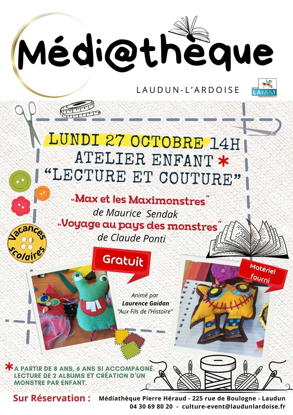 affiche atelier lecture et couture 27 10 2025